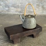 Small stool, black solid teak accent stool wabi-sabi L30 W8.5 H6.