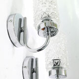 Pair of 1970 chrome metal wall light and molded glass globes.