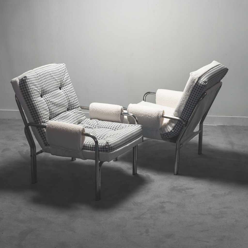 Pair of tubular armchairs double face '70