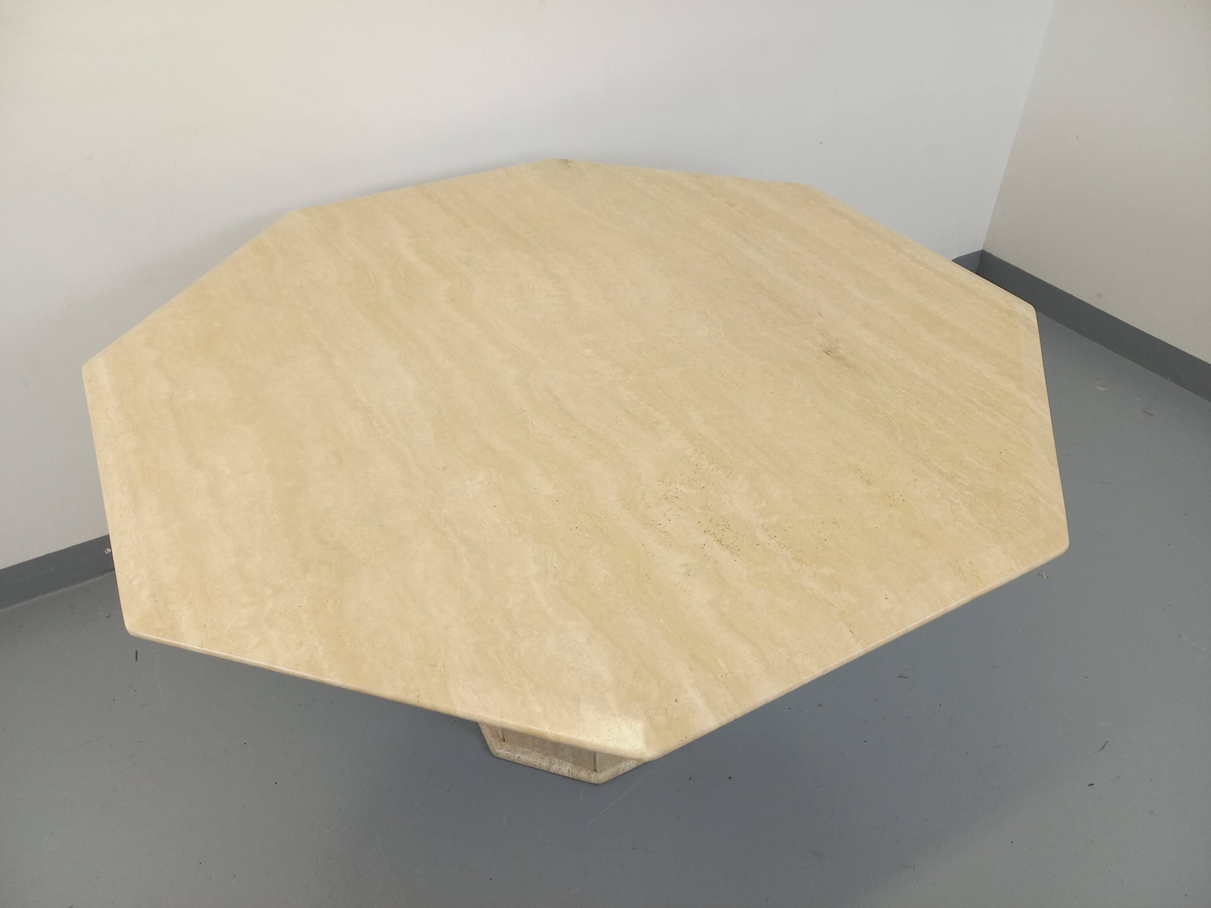 Vintage octagonal travertine dining table from the 70s 80s