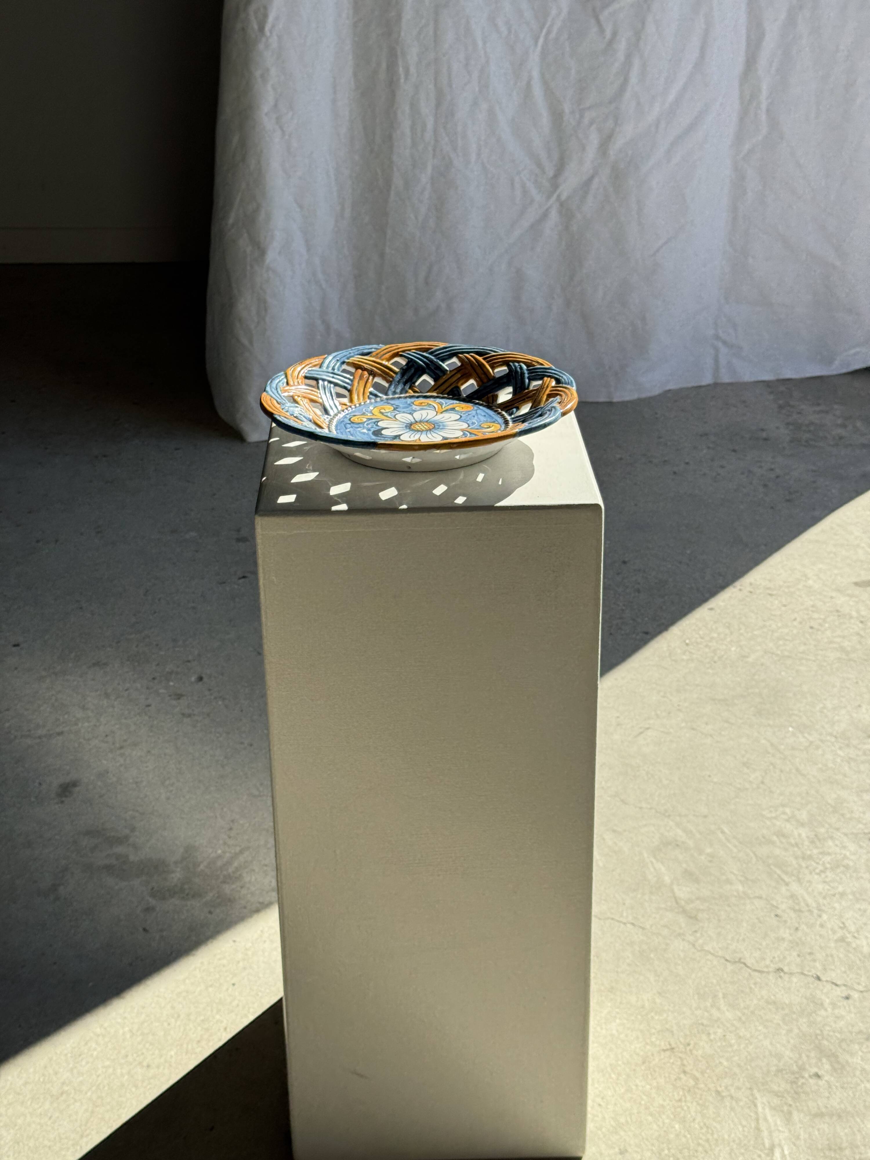 Glazed ceramic fruit bowl by Brancaleone, Italy, with floral decoration.