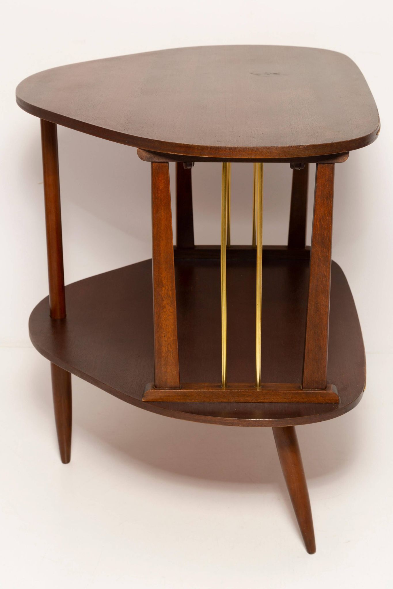 Table d'appoint TV vintage Mid-Century Modern en bois de hêtre, Pologne, années 1960
