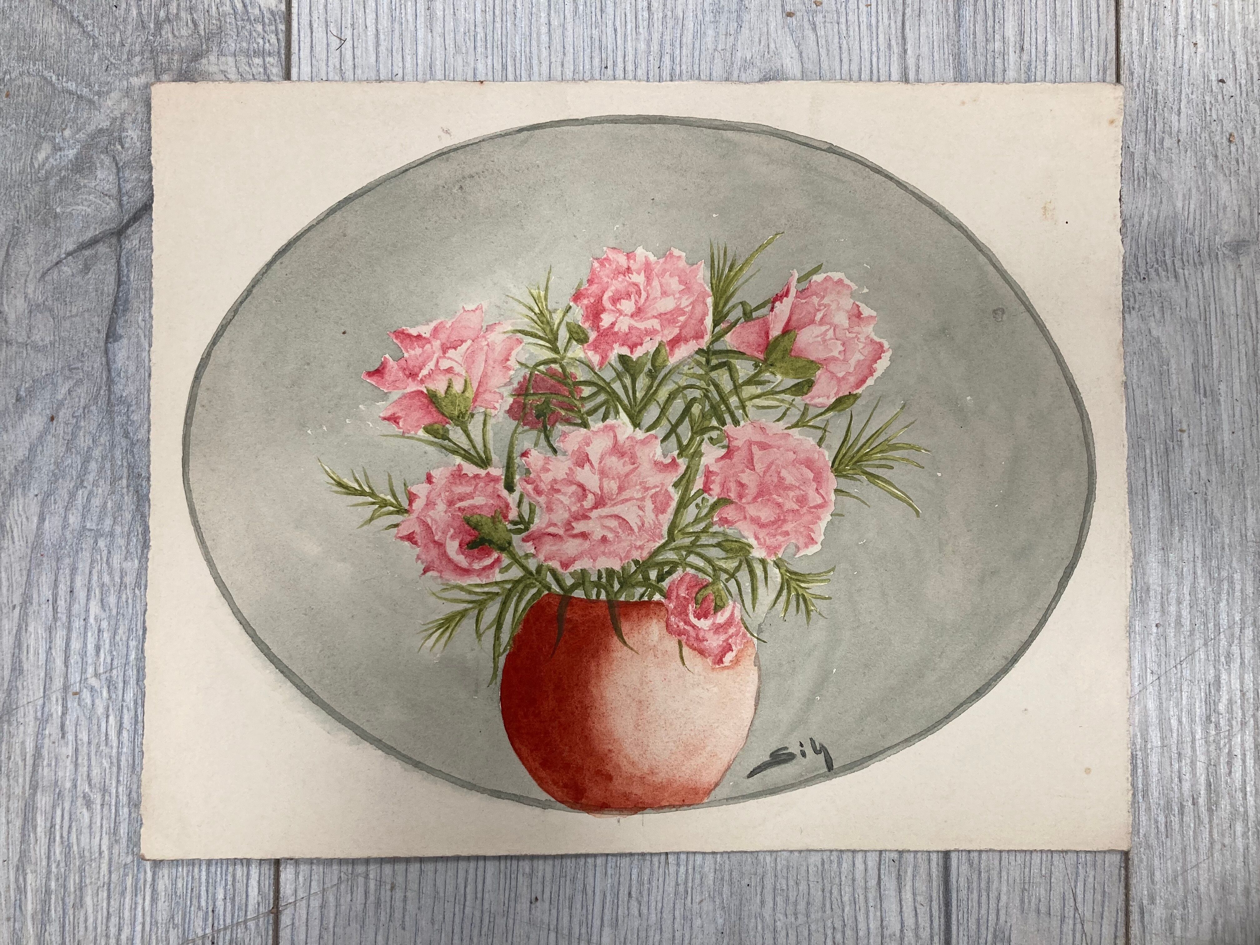 Watercolor with vintage carnations