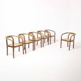 Ensemble de 6 chaises de salle à manger en bois et en rotin synthétique par Antonin Sumen pour Ton.