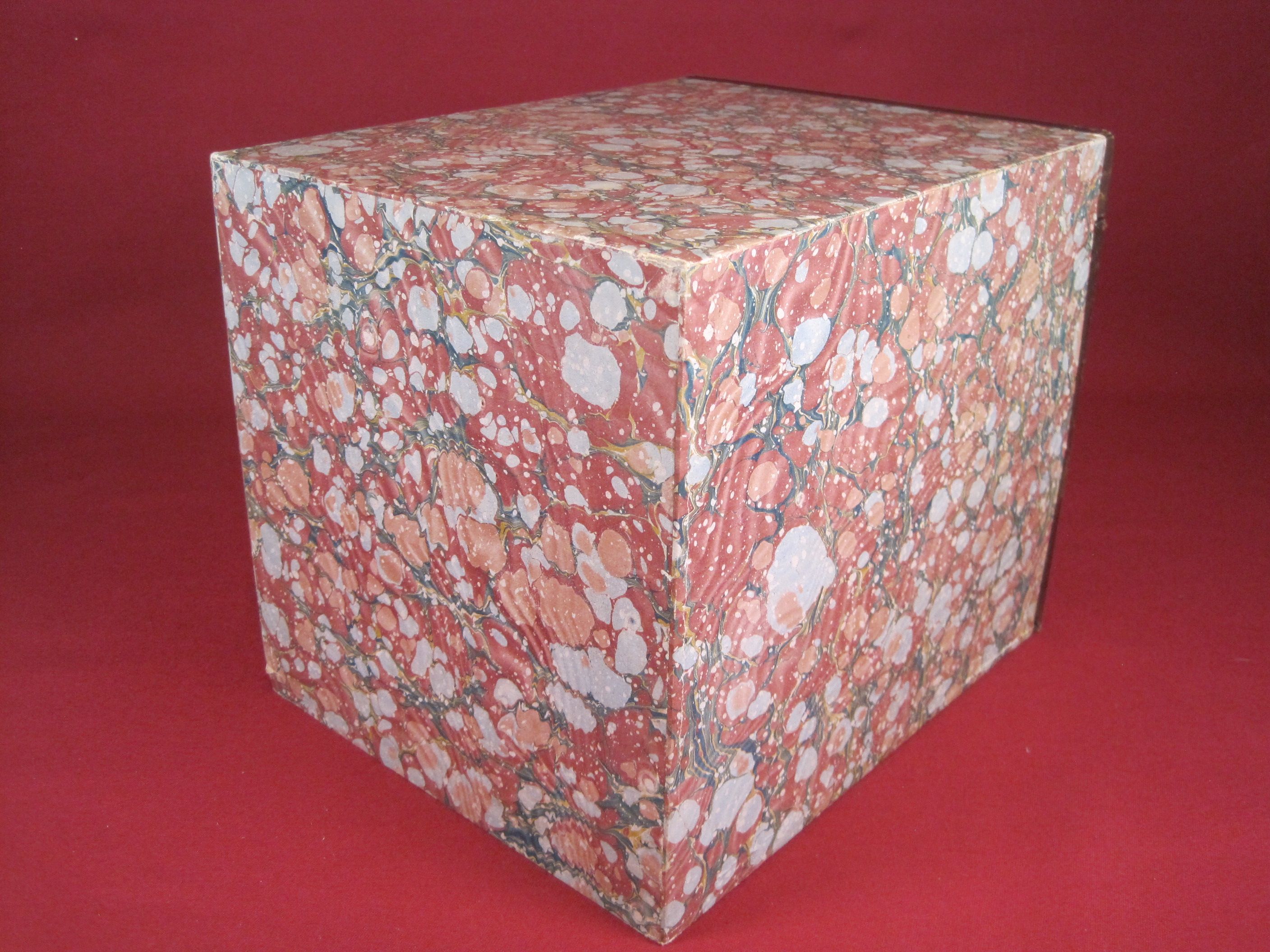 Old notary archive box in wood & leather, Office furniture early XX th