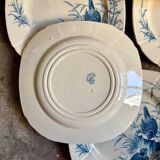 6 dessert plates Gien in blue ironstone, "Birds" service circa 1870 no. 2