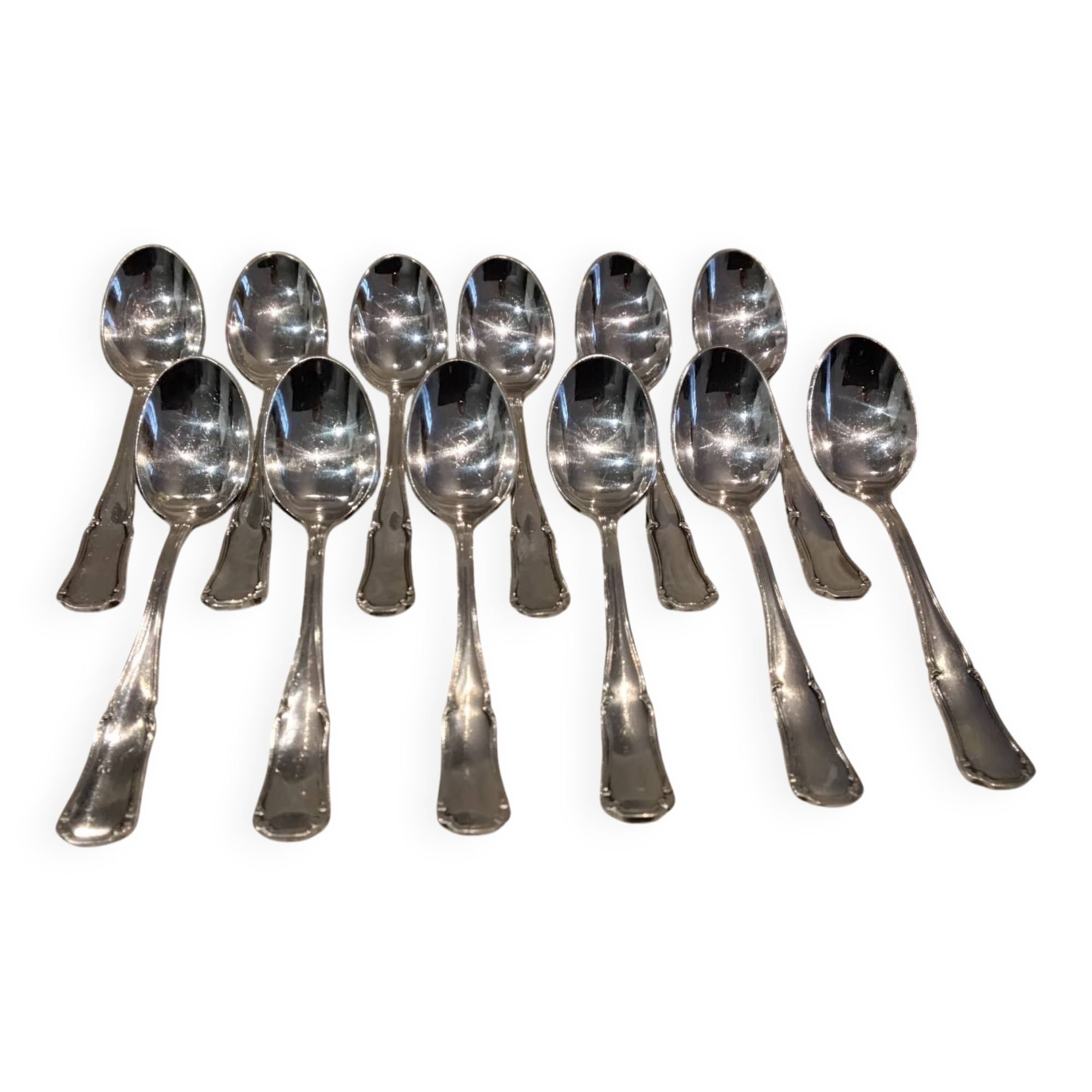 12 silver-plated metal mocha spoons, Ercuis Valencay silversmith, 10cm