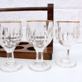 Vintage 6 liquor glasses and wood carrying tray