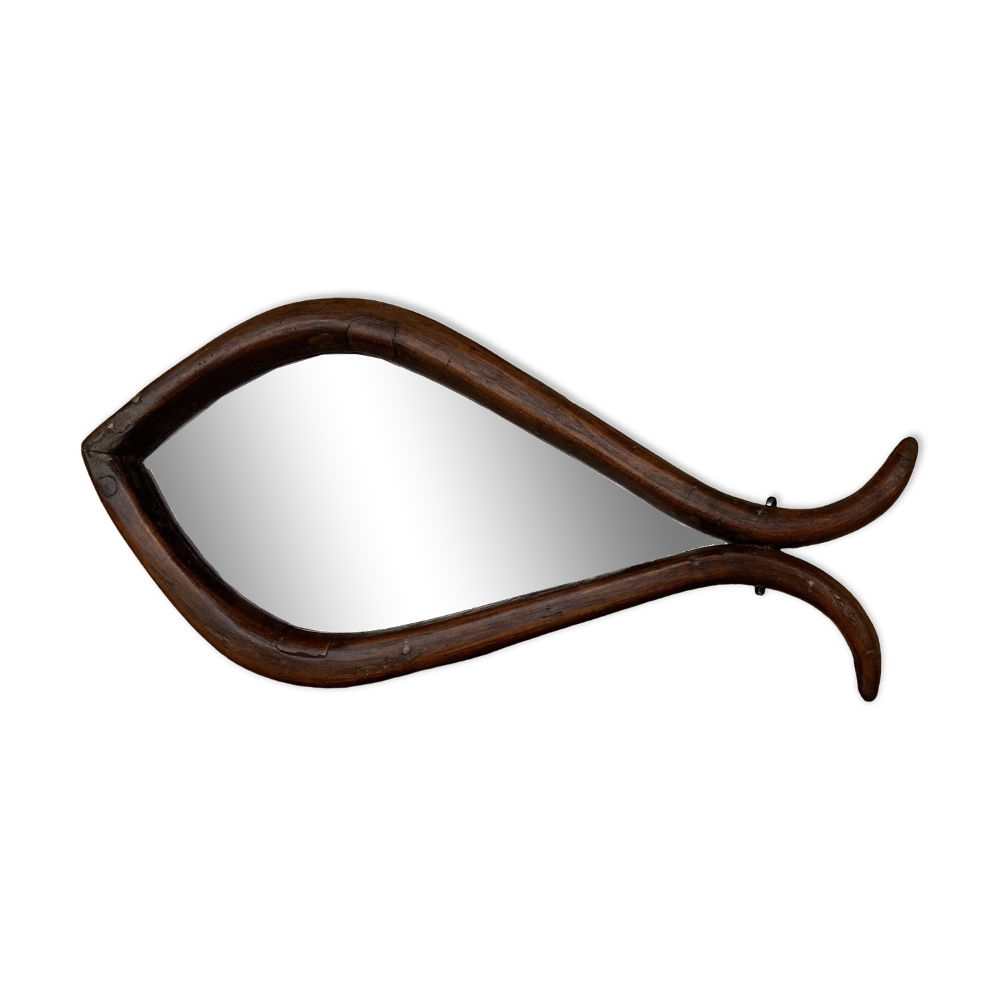 Mirror with fish-shaped wooden frame