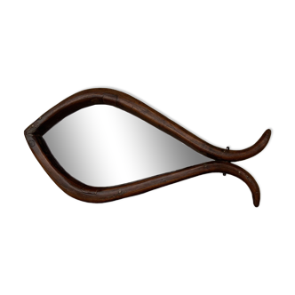 Mirror with fish-shaped wooden frame