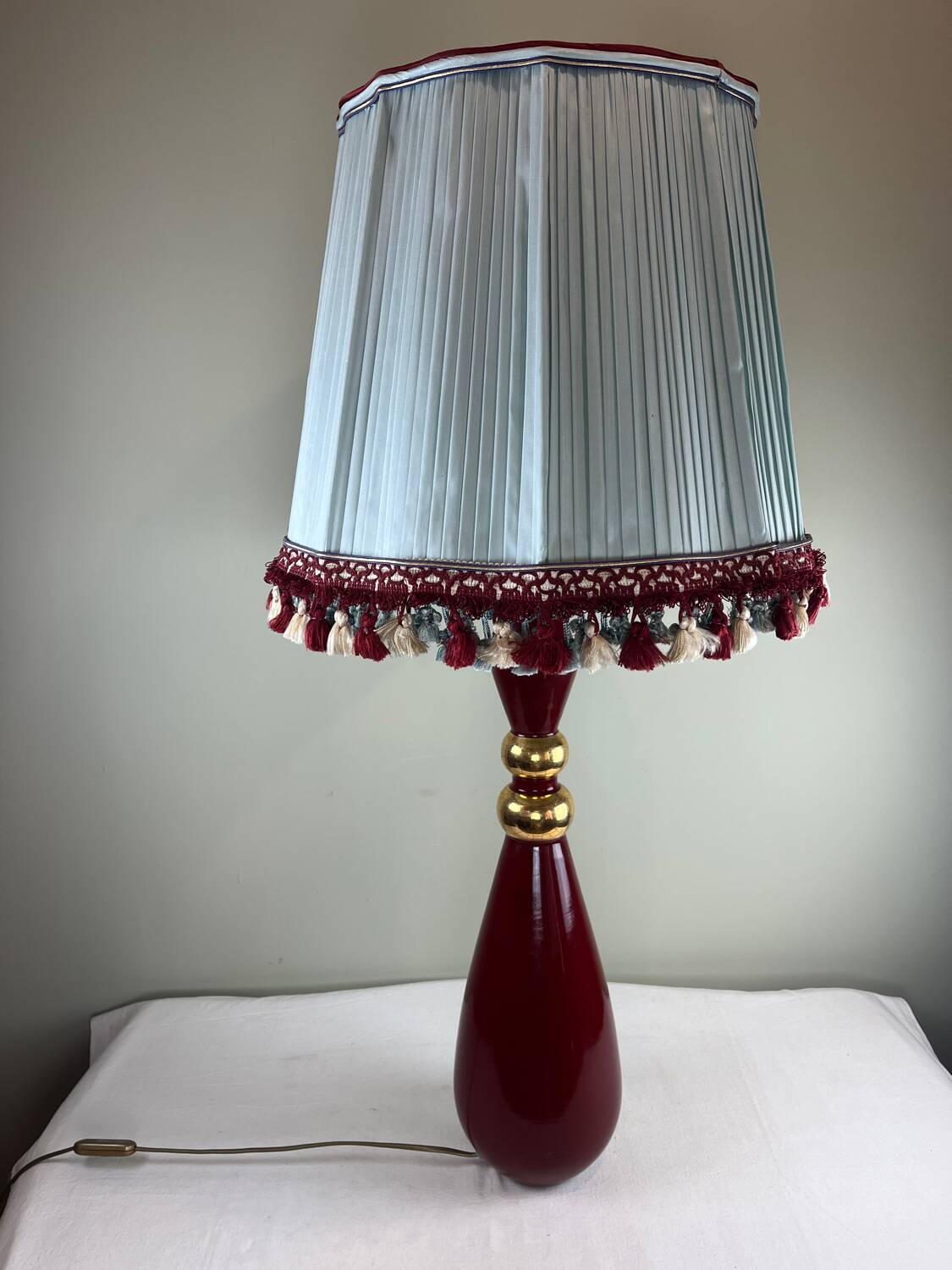 Grande lampe vintage en céramique rouge signée Drimmer – abat-jour pl