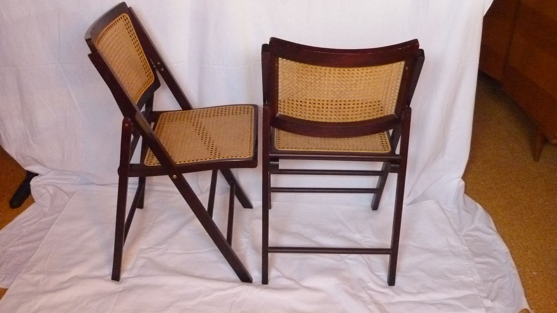 Duo of canned folding chairs