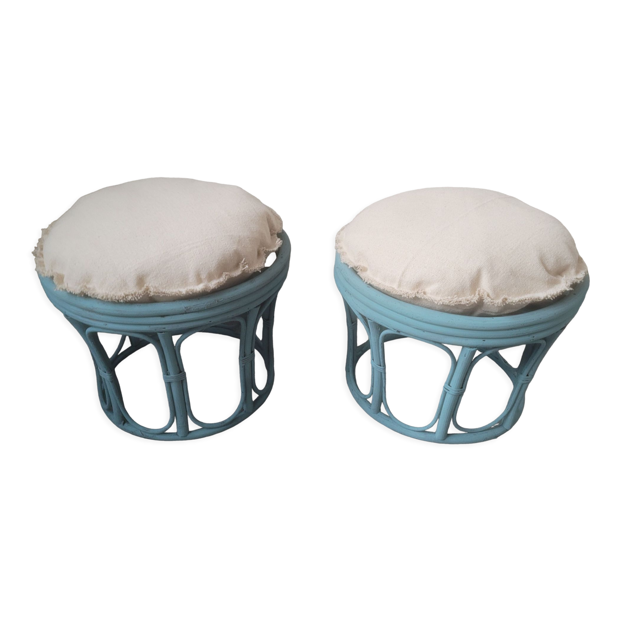 Paire de poufs en bambou rotin