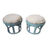Pair of rattan bamboo poufs