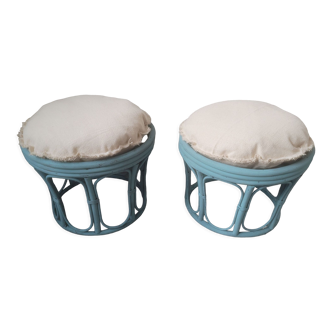 Pair of rattan bamboo poufs