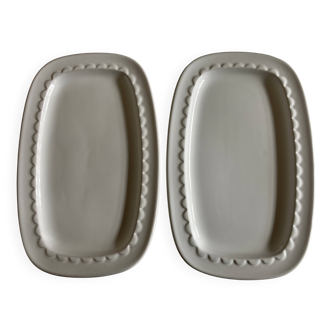 Pair of glazed earthenware dishes Festons by Pierre Motton Gien 35cm 1970