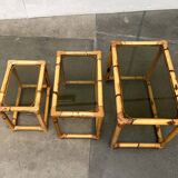 Nest of bamboo and glass tables in mid-century style, 1960s, set of 3.