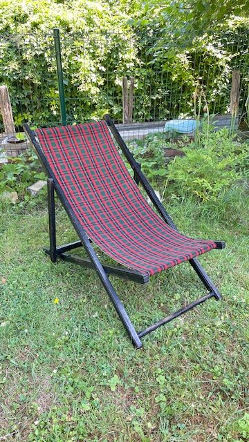 Folding deck chair WOOD and CANVAS Vintage