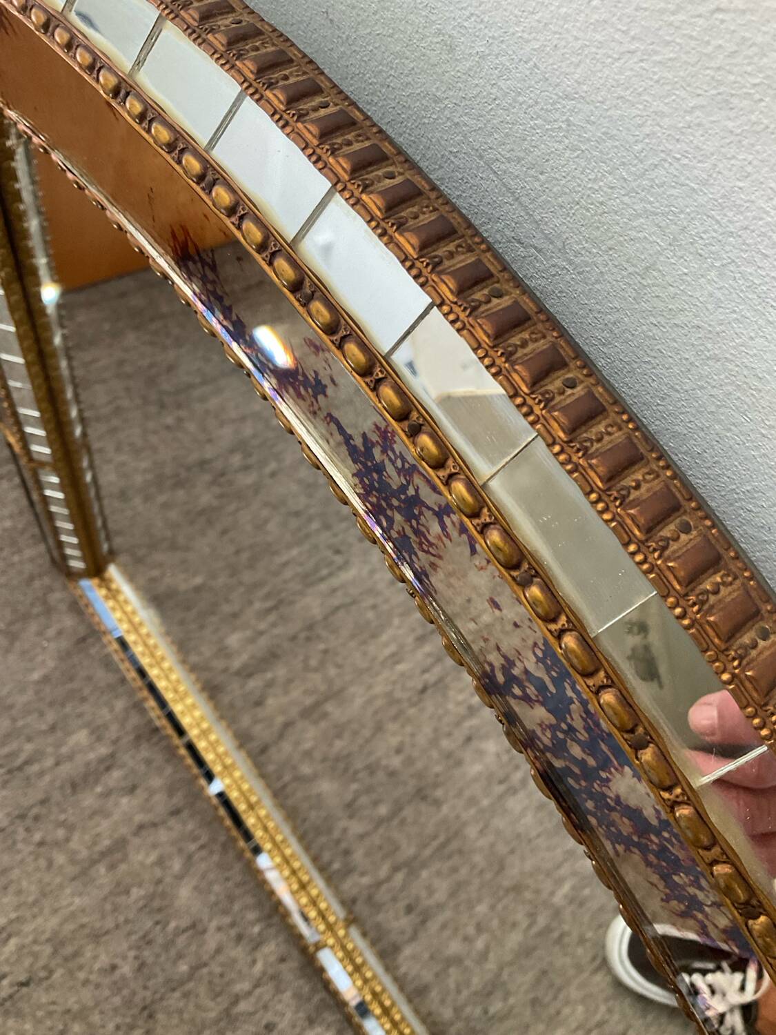 Large vintage brass and glazing bead mirror