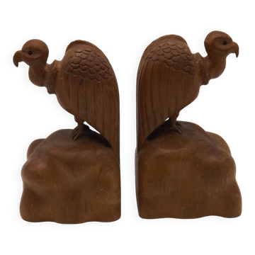 Paire de serre-livres en bois figurant des vautours