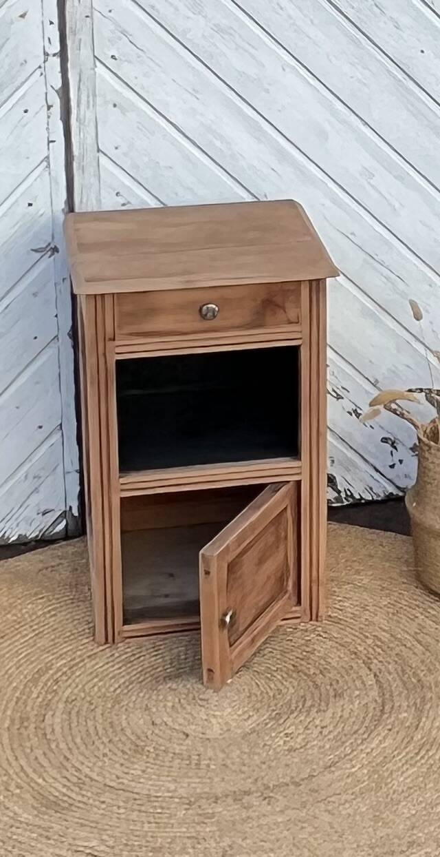 Antique bedside table in raw solid wood