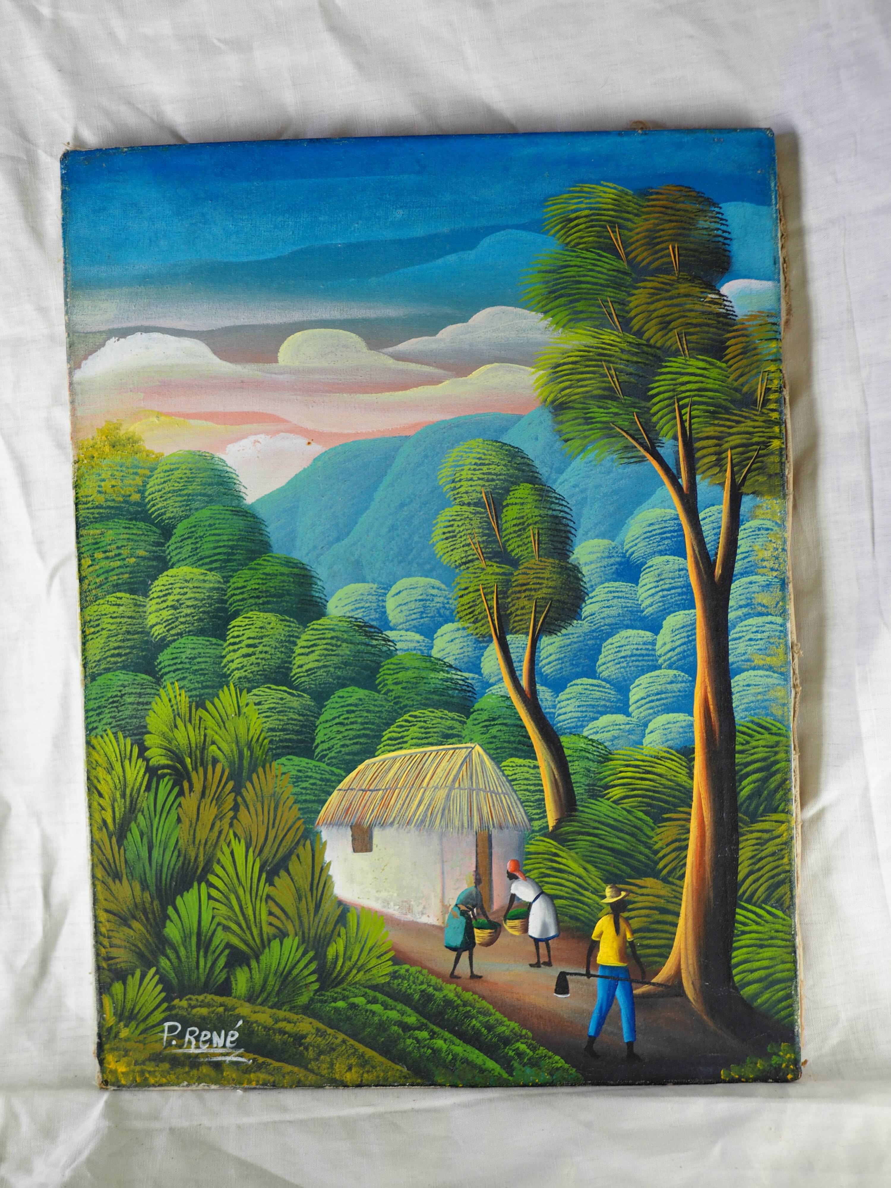 Haitian peasants, forest and hills - Haitian school, P. René - 1970s