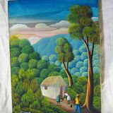 Haitian peasants, forest and hills - Haitian school, P. René - 1970s