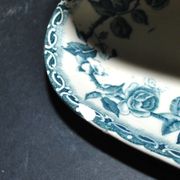 Sauceboat Choisy Le Roi floral decoration blue green roses Hippolyte Boulenger 1900
