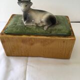 Rectangular butter dish with slip cow