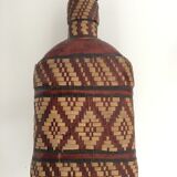 Lot of 2 ethnic leather-wrapped bottles and box