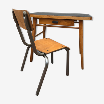 Bureau écolier et chaise enfant bois métal vintage scolaire