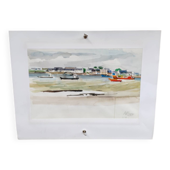 Aquarelle par Michel Roubille, Carnac 1997.