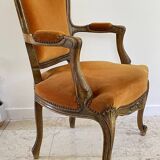 Vintage French Curry Velvet Cabriolet Armchair