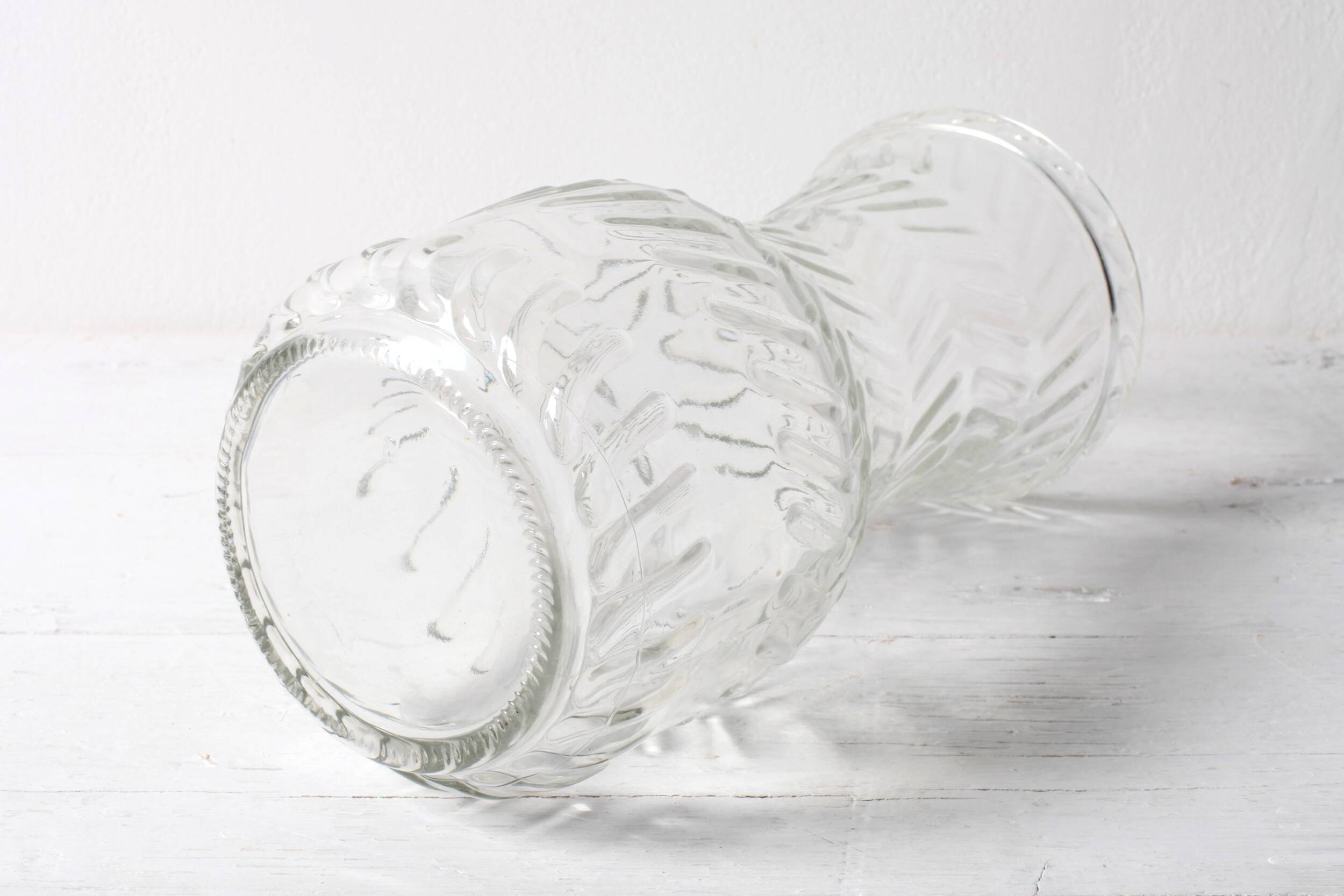Vintage Rare Clear Hand Pressed Glass Flower Vase / Fidenza / Italy / 1970s