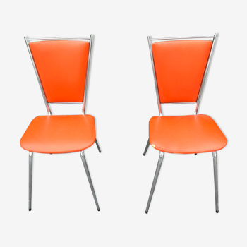Pair of vintage skaï and chrome chairs