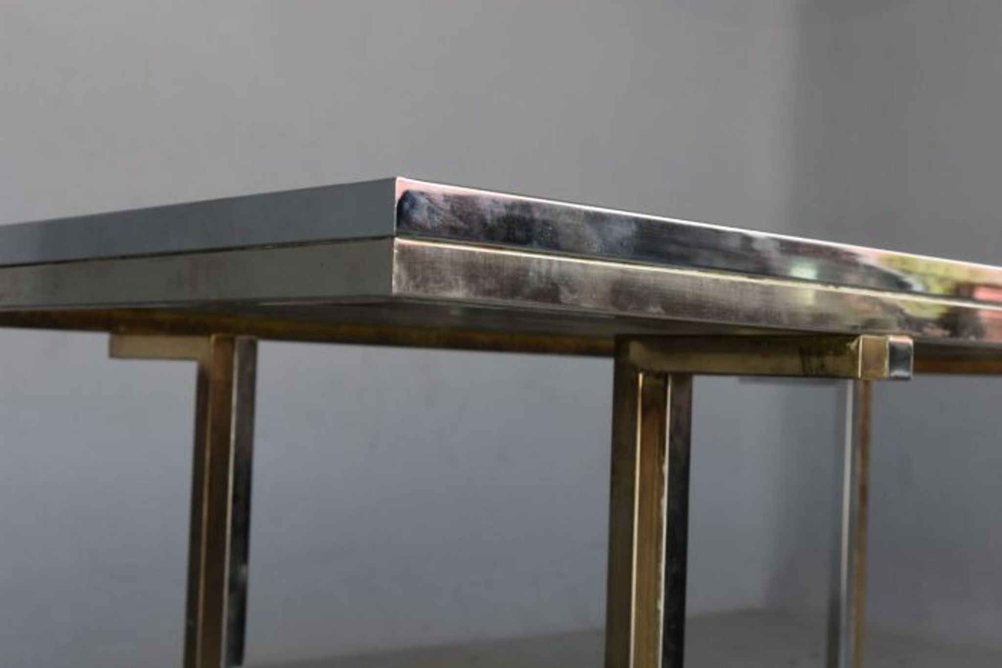 Vintage table 1970 chrome metal and glass