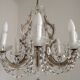 Mid-Century Brass Glass & Crystal Maria Theresa Style 8 Arm Chandelier 5446