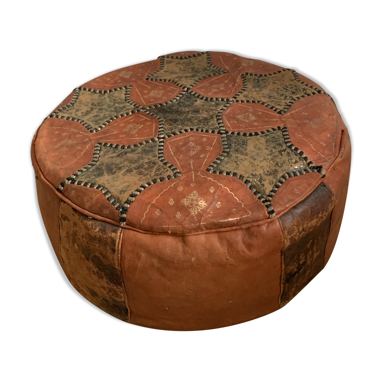 Moroccan leather pouf