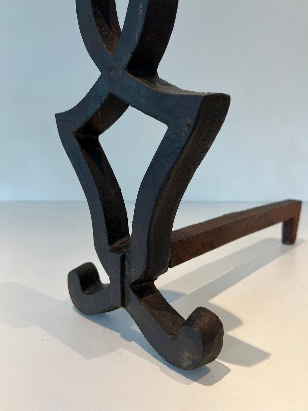Pair of Cast Iron Chenets with Figurative Anthropomorphic Silhouette, by Raymon