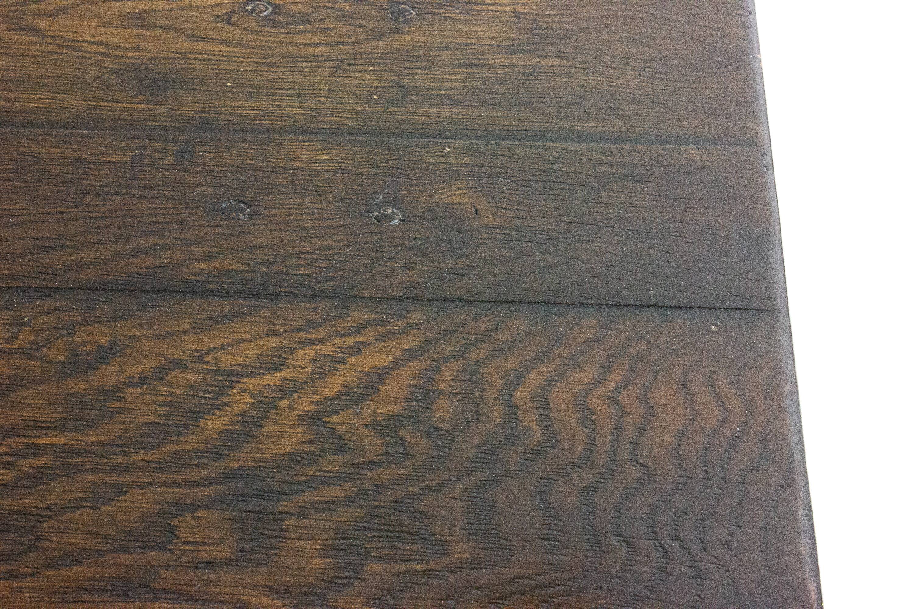 Large rustic brutalist coffee table in patinated wood, 1980s