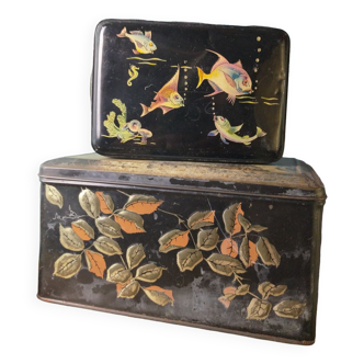 Two decorated metal boxes