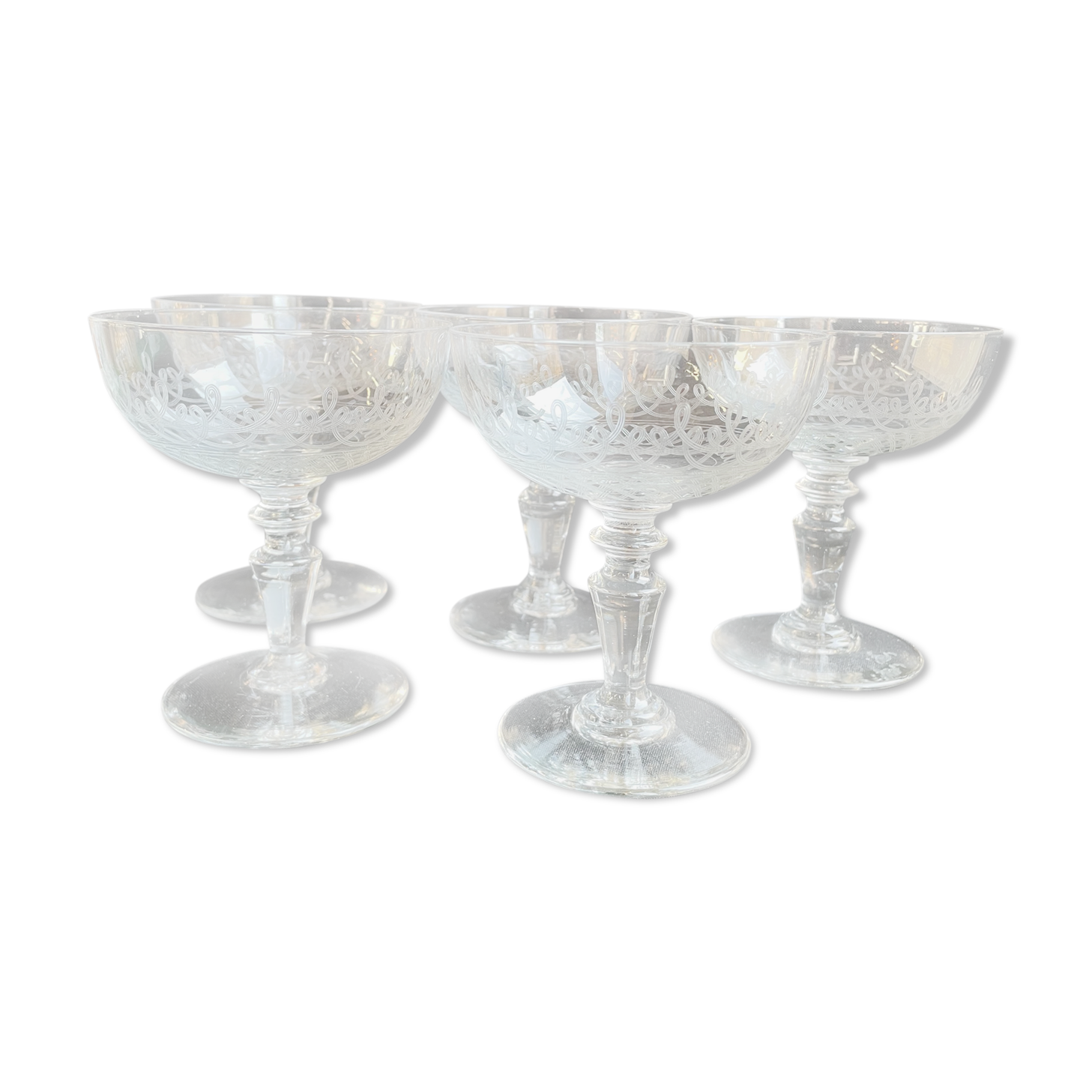 Champagne cups, art nouveau, 1/2 cristal soufflé et taillé