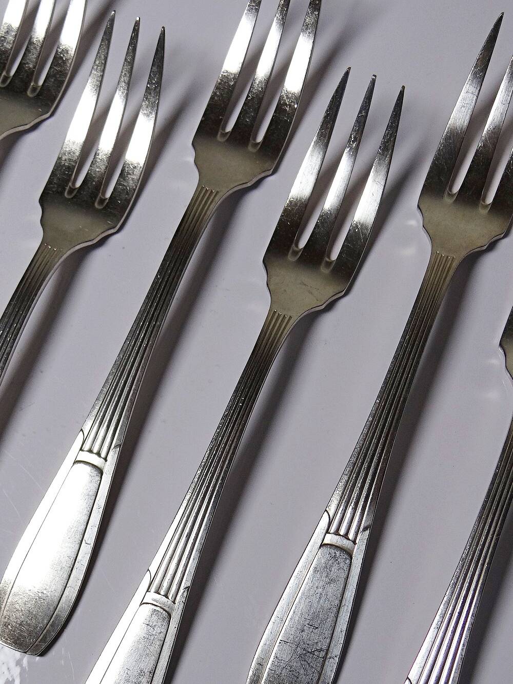 6 vintage/antique silver-plated trident forks, art deco style, SFAM