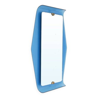 Mirror with blue glass frame by Cristal Art, 1950s