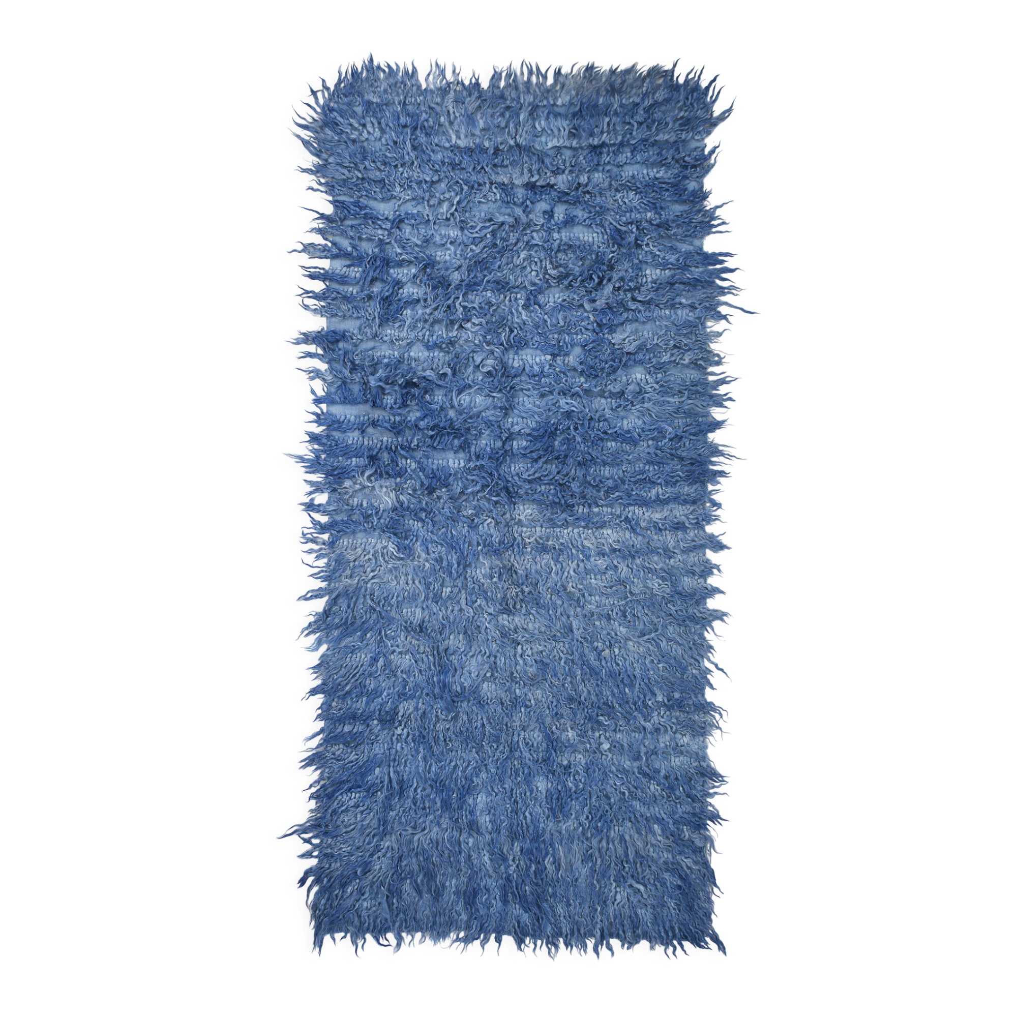 4x9 handmade wool blue vintage rug, 122x266cm
