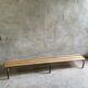 Vintage wood kindergarten bench and tubular structure in Long lacquered metal. 2m / High. 25 cm