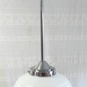 Bauhaus pendant light in chrome metal and opaline globe - 1950s