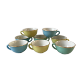Set of 8 pastel colored cups Digoin Sarreguemines 50s