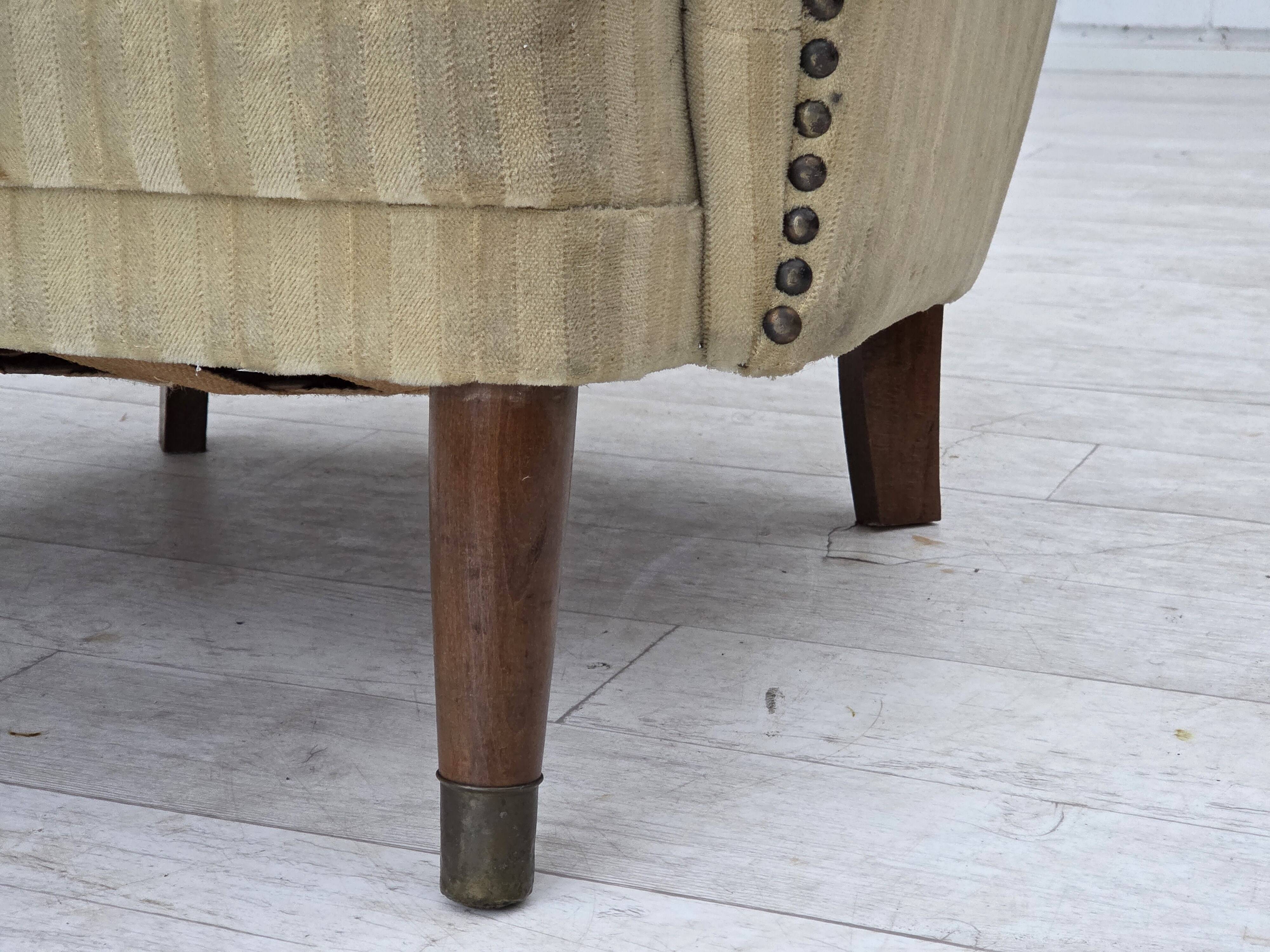 1960s, Danish armchair, light green furniture velour, beech wood.