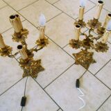Pair of chandeliers with 5 lights, in bronze